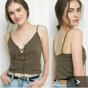 brandy melville olive green lace up tank top